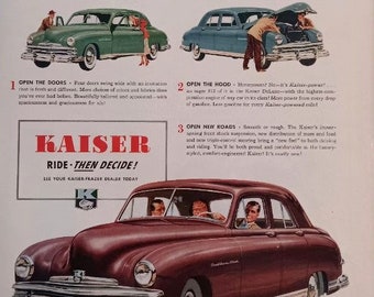 Kaiser Life Magazine Car Ad 14X10 Laminated. Original Copy.