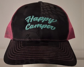 Happy Camper Summer Hat Size SM With Adjustable Strap For Sizing Same Day Shipping