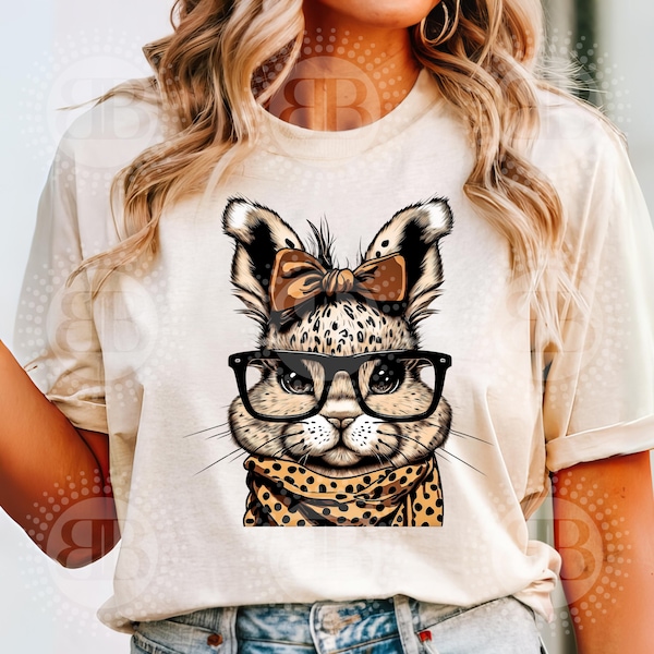 Leopard Bunny with glasses  Digital File