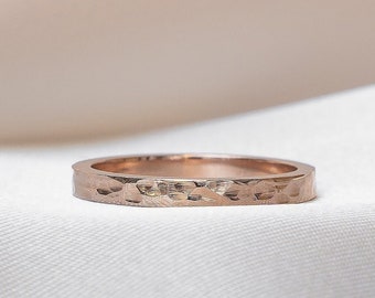 14k solid rose gold hammered ring