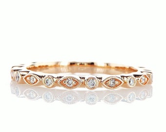 14K Diamond Art Deco Wedding Band Ring