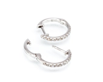 14k solid gold hoop diamonds earrings