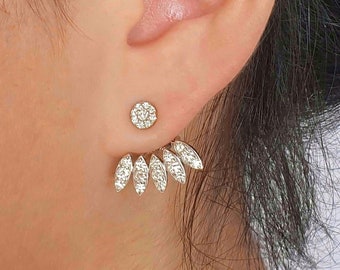 Solid gold diamond jacket earrings