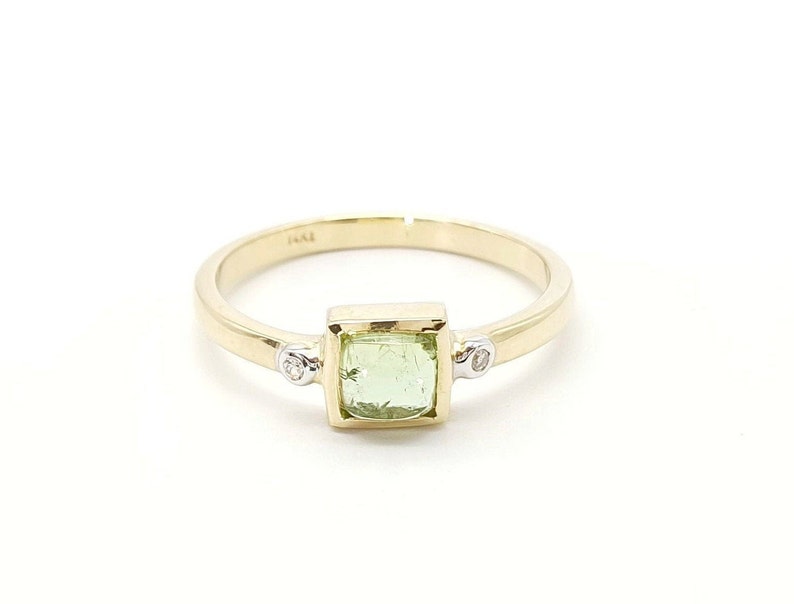 14k solid gold green natural tourmaline diamond ring image 3