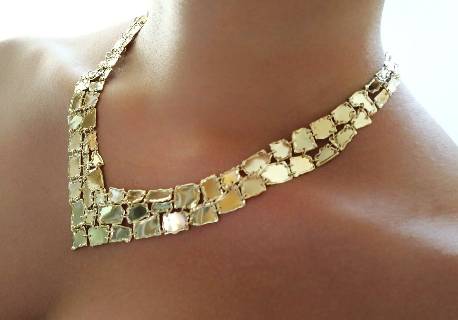 14K Solid Gold Statement Necklace Etsy