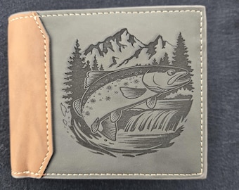 Tuna Fish Leather Wallet Brown or Black Leather Fishing Christmas