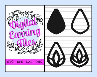 Earring SVG Cutout Patterns for Cricut, Silhouette or Laser - Leather, Wood or Acrylic - Leaf Drop Shape with Lotus Flower