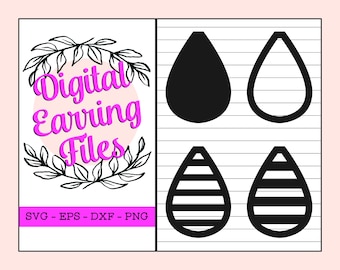 Earring SVG Cutout Patterns for Use on Cricut, Silhouette and Laser - Leather or Wood - Stripes on Teardrop Shape