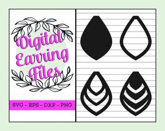 Boucle d’oreille SVG Cutout Patterns - Utilisation sur Cricut, Silhouette ou Laser avec cuir et bois - Layered Leaf Drops