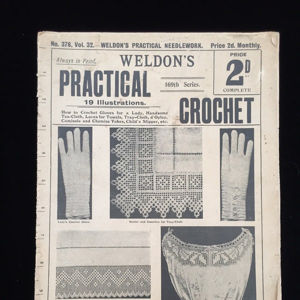 Antique 1910s Weldon's Practical Needlework No. 378, Vol. 32. 169th Series Pattern Book Only Hard Copy "Crochet"