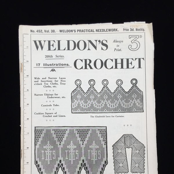 Vintage 1920s Weldon's Practical Needlework No. 452, Vol. 38. 208th Series Pattern Book Only Hard Copy "Crochet"