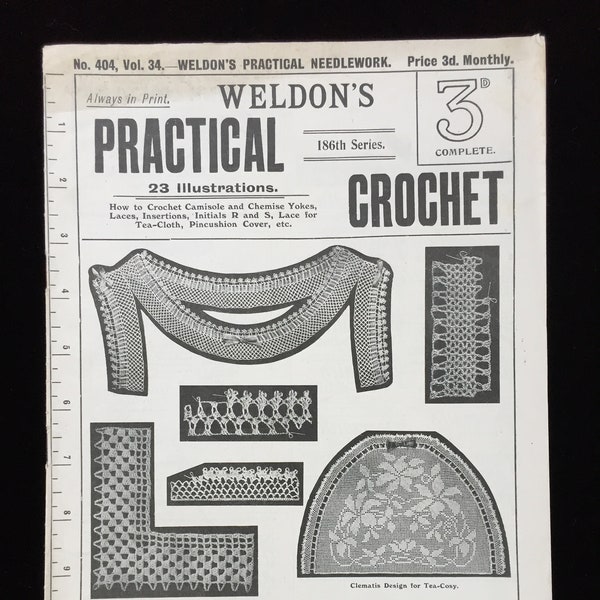 Antique 1910s Weldon's Practical Needlework No. 404, Vol. 34. 186th Series Pattern Book Only Hard Copy "Crochet"