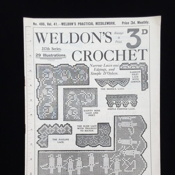 Vintage 1920s Weldon's Practical Needlework No. 486, Vol. 41. 217th Series Pattern Book Only Hard Copy "Crochet"