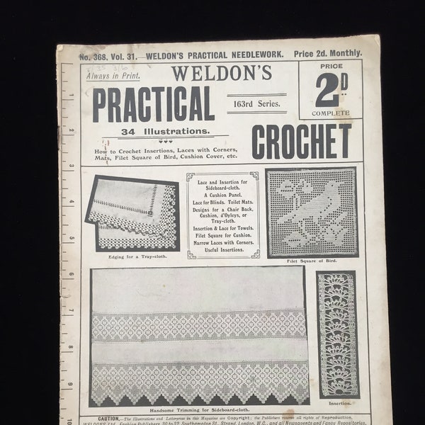 Antique 1910s Weldon's Practical Needlework No. 368, Vol. 31. 163th Series Pattern Book Only Hard Copy "Crochet"
