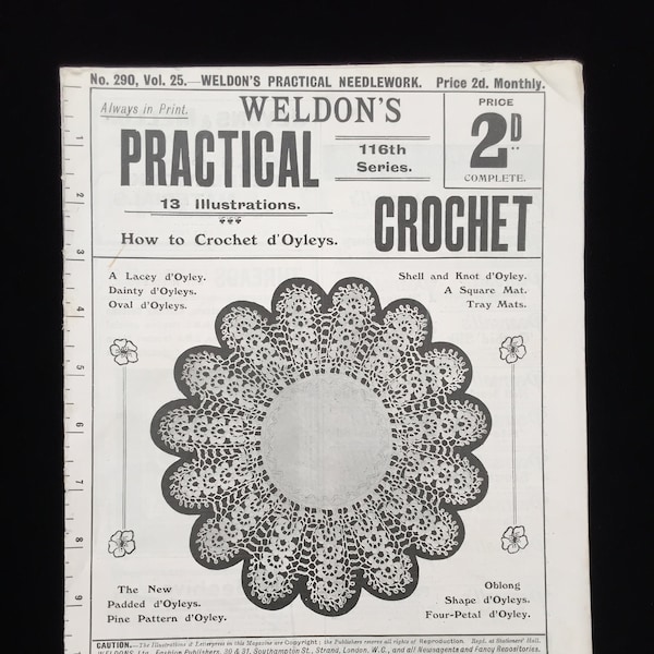 Antique 1910s Weldon's Practical Needlework No. 290, Vol. 25. 116th Series Pattern Book Only Hard Copy "Crochet"