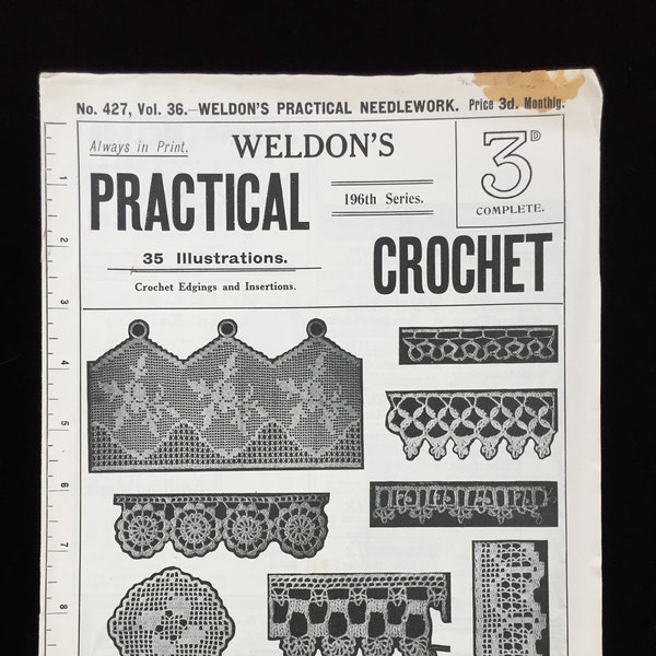 Vintage 1920s Weldon's Practical Needlework No. 427, Vol. 36. 196th Series Pattern Book Only Hard Copy "Crochet"