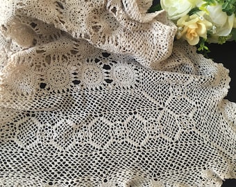 90cms Square Cream Crocheted Tablecloth