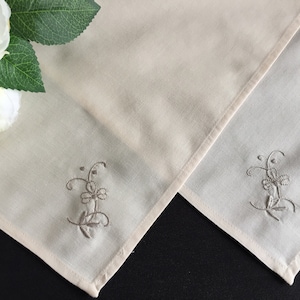 A Pair of Hand Embroidered Vintage Cloth Napkins in Natural Neutral Colours