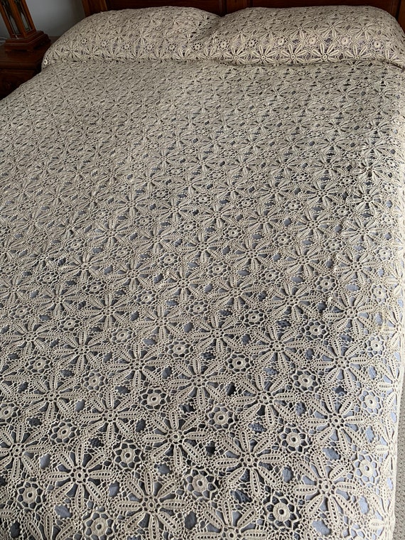 Large Crocheted Lace Bed Cover or Tablecloth in Caramel Etsy