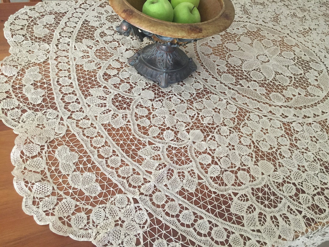 Round Style Needle Lace Tablecloth in Ecru/latte Etsy