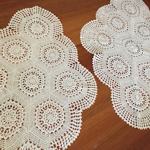 A Pair of Handmade Vintage Oblong Crochet Lace Table Runners