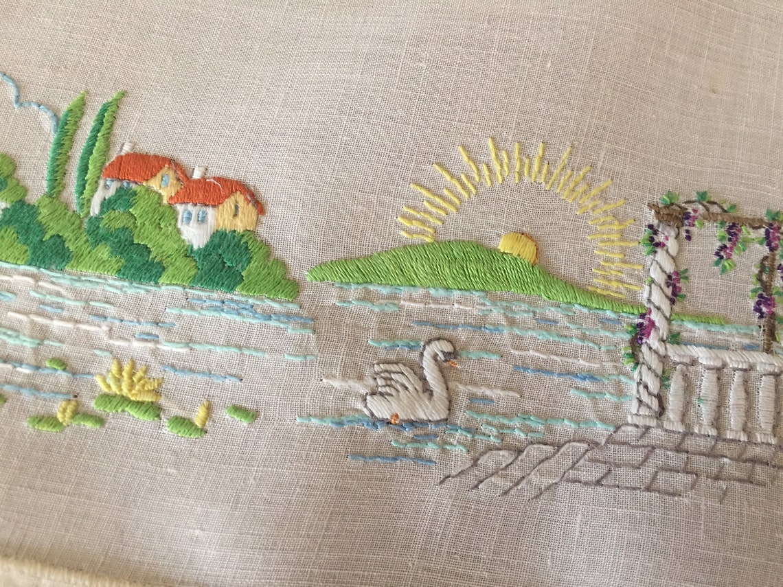 Vintage Hand Embroidered Placemat with Cottage Garden Design Etsy
