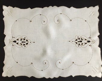 Madeira Cutwork Embroidered Doilies - Edwardian Antique Table Linen in Natural Neutral Colours