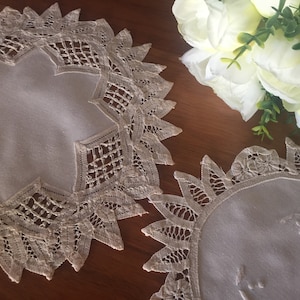 A Pair of Vintage Cake Doilies with Battenburg Lace
