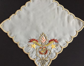 Vintage Machine Embroidered Organza Table Doily or Napkin