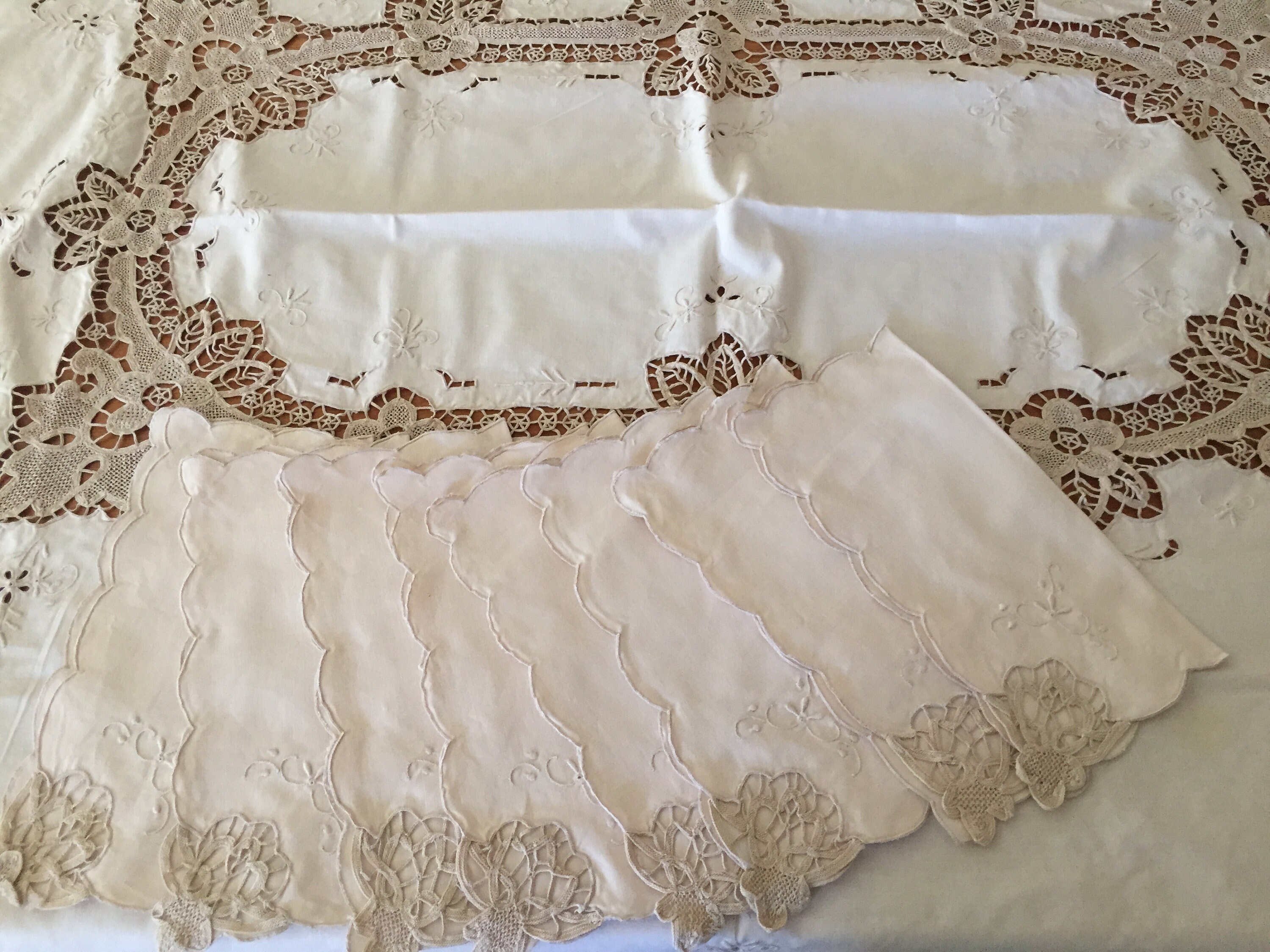Hand Embroidered Style Needle Lace Tablecloth with 8 Etsy