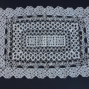 Large Oblong Vintage Tatted Lace Ecru Coloured Table Centre Mat Doily
