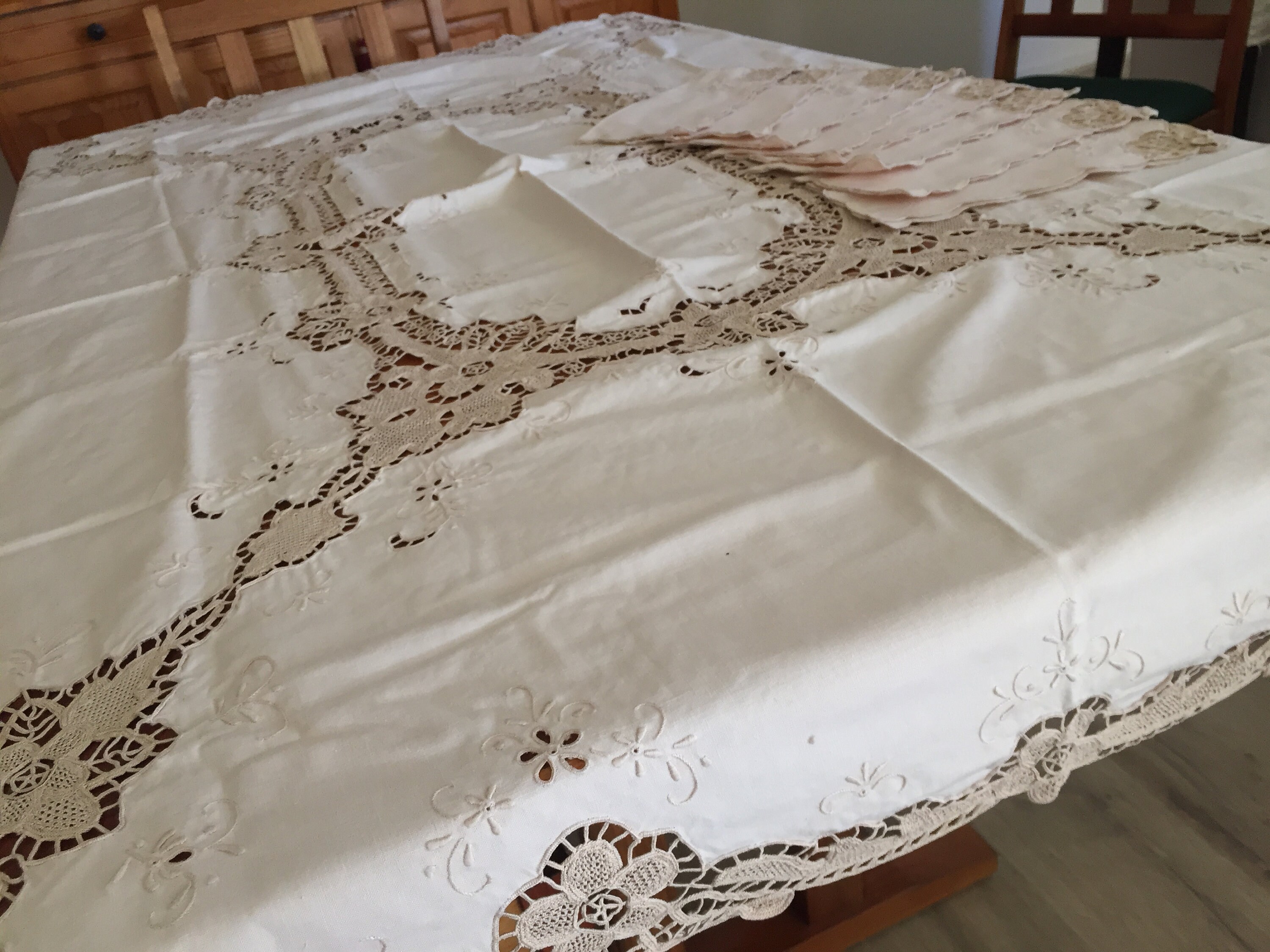 Hand Embroidered Style Needle Lace Tablecloth with 8 Etsy