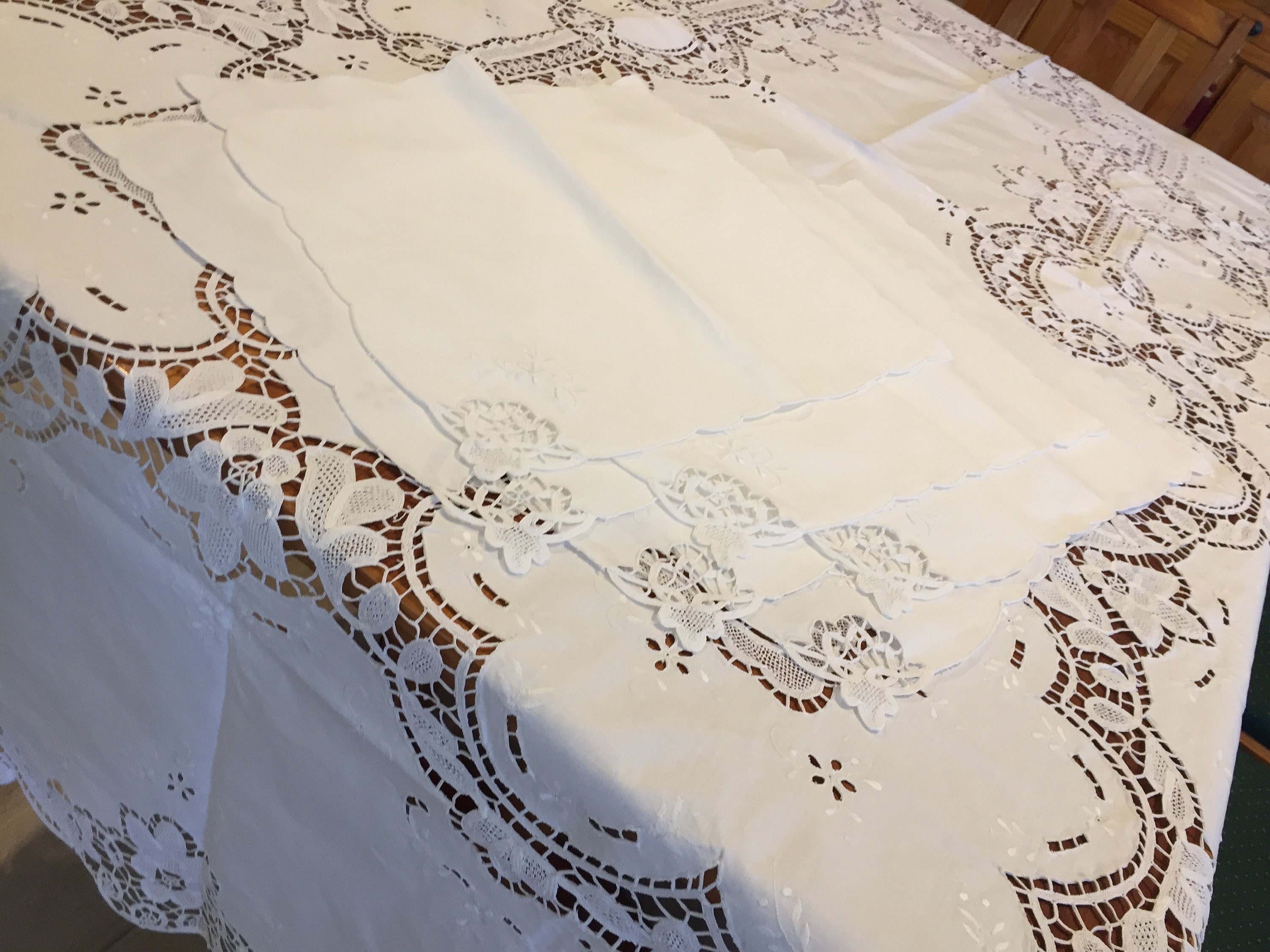 Hand Embroidered White Style Needle Lace Tablecloth Etsy