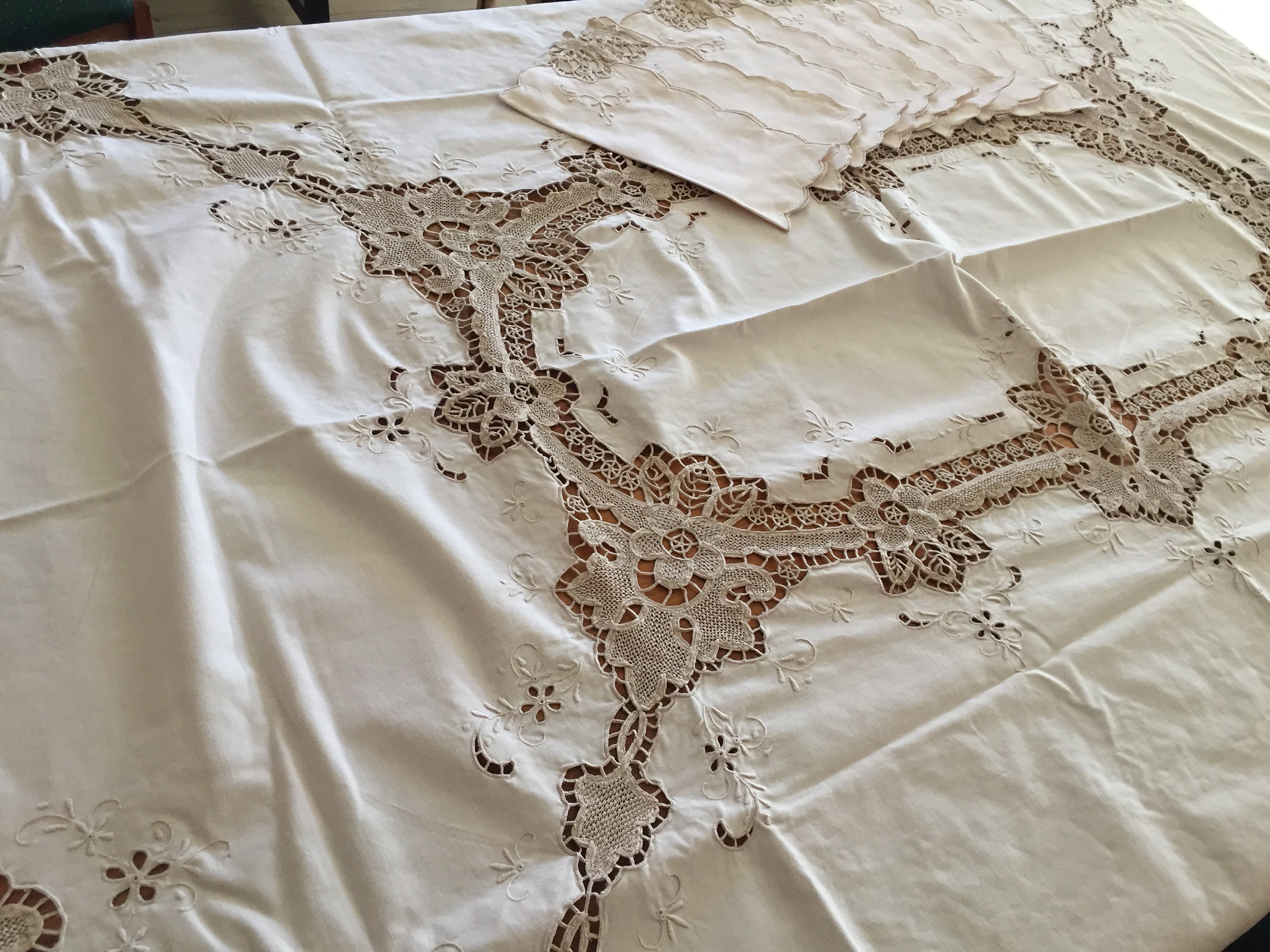 Hand Embroidered Style Needle Lace Tablecloth with 8 Etsy