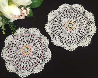 Pair of White Vintage Crochet Lace Doilies