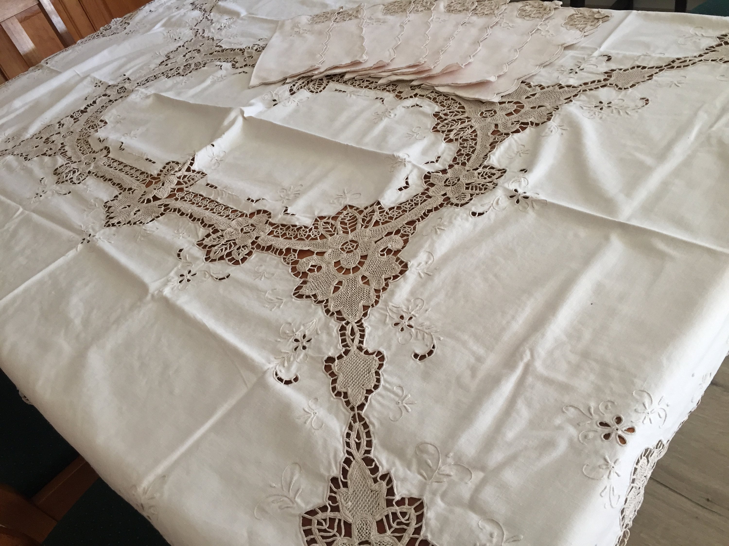 Hand Embroidered Style Needle Lace Tablecloth With 8 Etsy