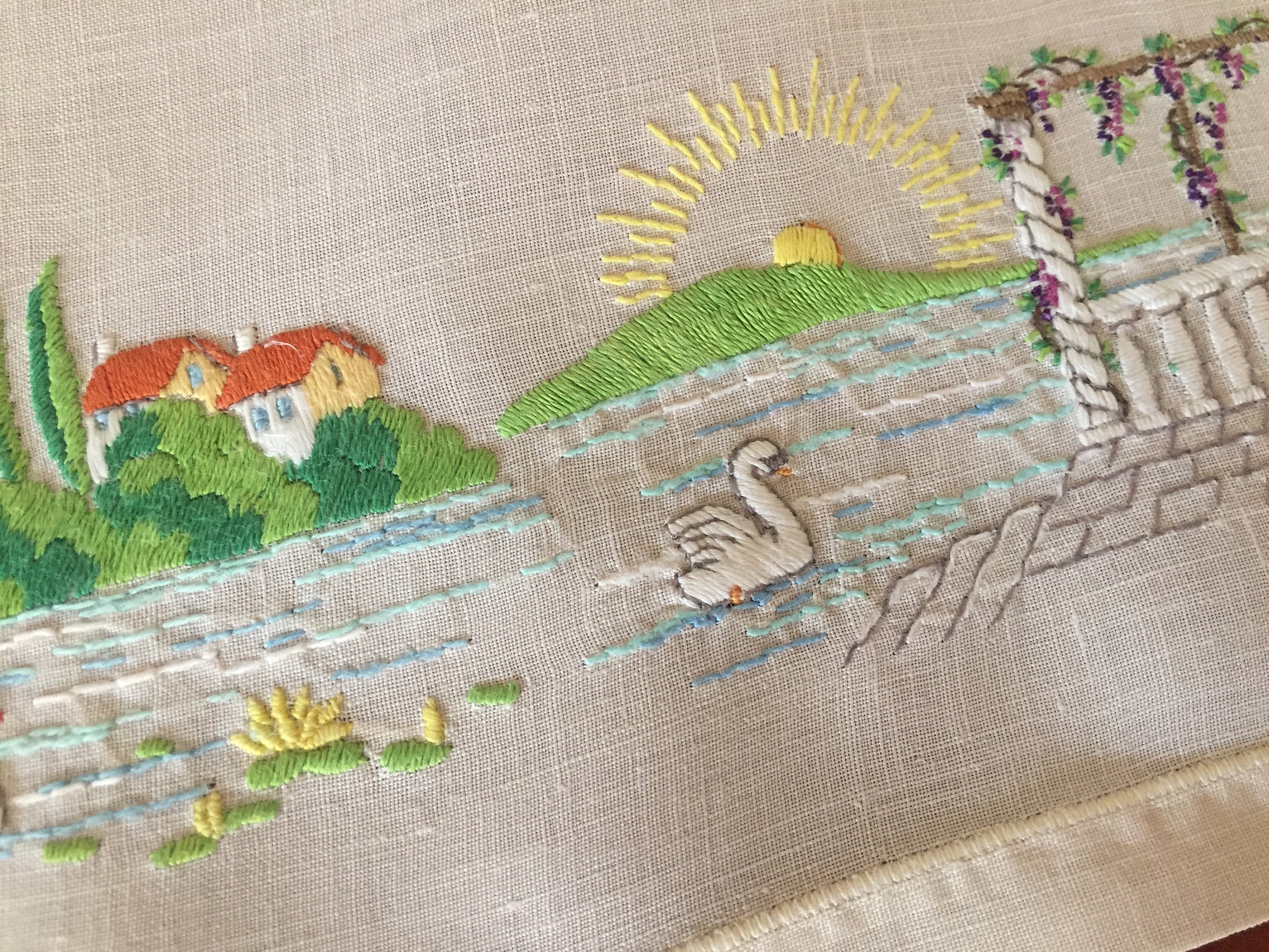 Vintage Hand Embroidered Placemat with Cottage Garden Design Etsy