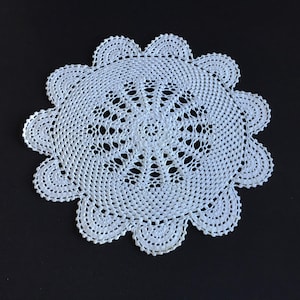 Vintage Crochet Lace Doily or Table Centre Mat Handmade of White Cotton