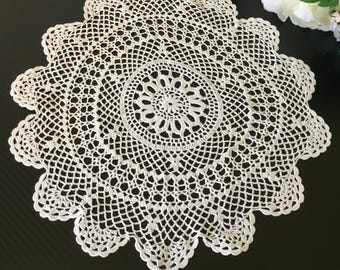 Tapete de encaje de ganchillo de algodón blanco de 30 cm (12 pulgadas), hecho a mano, estilo vintage.