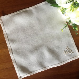Hand Embroidered Antique Linen Napkin with Edelweis Flower Pattern. Happily Single!