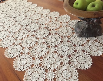 Vintage Crochet Lace Table Runner