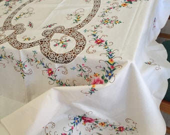 NAPPE SURNAPPE NAPPE A THE BRODEE MAIN DENTELLE RENAISSANCE ECRU 130CM