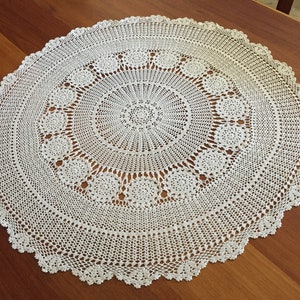 Small Round Vintage Crochet Lace Tablecloth in White