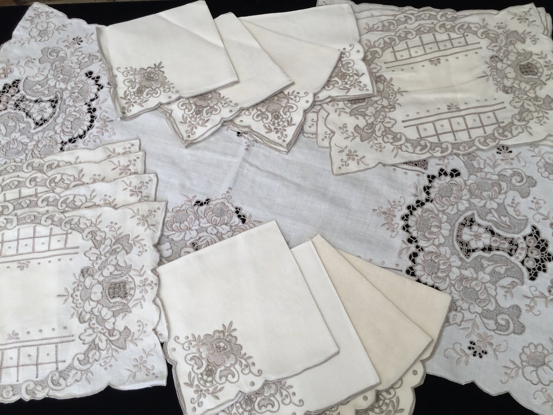 Hand Embroidered Table Runner with 8 Matching Placemats and Etsy