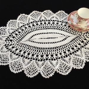 Crochet Lace Table Runner or Large Oval Doily in Ivory/Cream