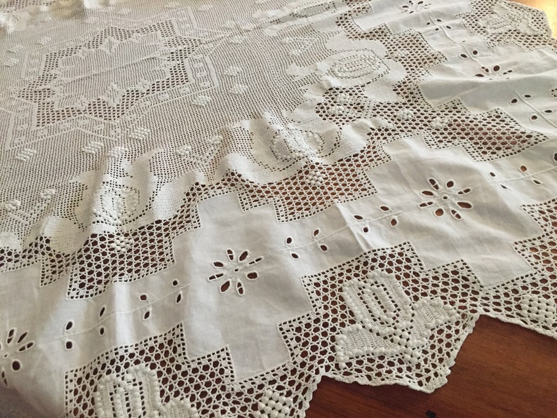 Vintage Broderie Anglaise Hand Embroidered Tablecloth With - Etsy Australia