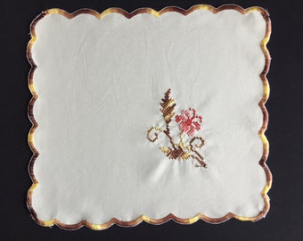A Pair of Vintage Cross Stitch Embroidered Polyester Table Doily or Napkins