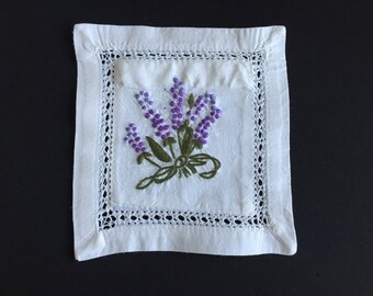 Hand Embroidered Vintage Pot Pourri Lavender Pouch