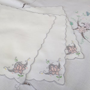 Applique and Cutwork Embroidered Tablecloth with 3 Matching Napkins