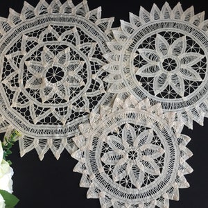 Vintage Battenburg Lace Doily in Ecru Colour